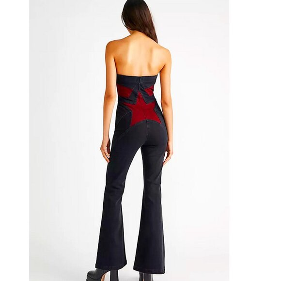 We The Free -Star Is Born- Wide Leg/Flare Stretchy Denim Jumpsuit - Picture 2 of 15